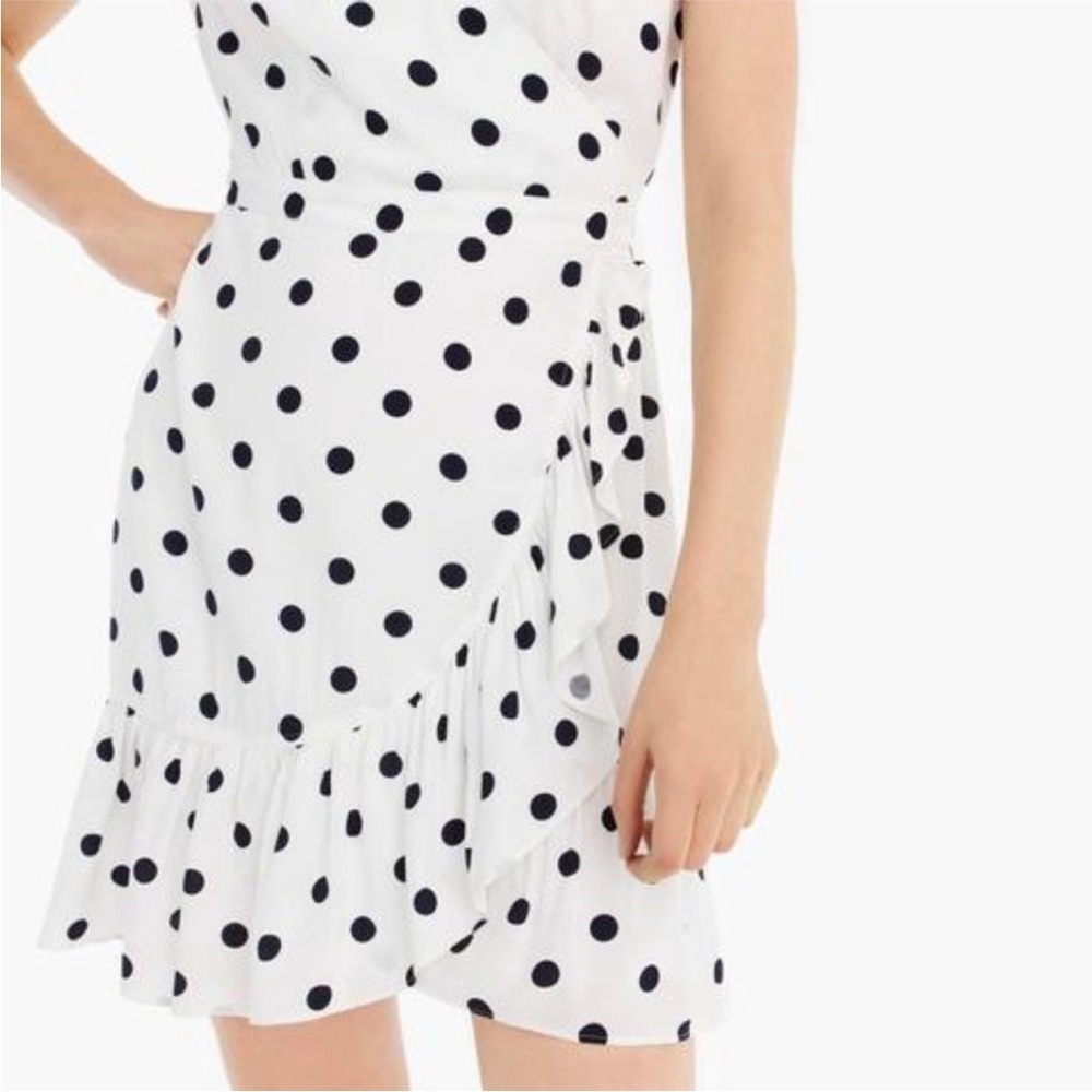 Jcrew polka dot faux wrap dress white black - Picture 3 of 10